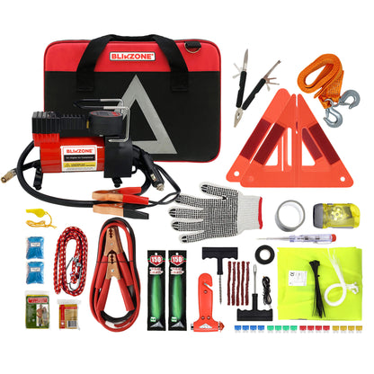 Blikzone Car Emergency Safety Kit Red- All Items Packed in the Kit-View from above