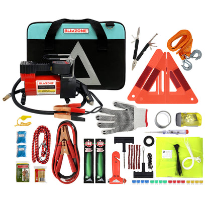 Blikzone Car Emergency Safety Kit Aqua- All Items Packed in the Kit-View from above