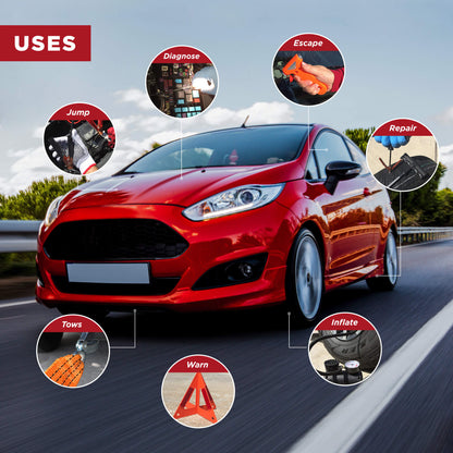 Auto Roadside Emergency Car Kit + Digital Tire Pressure Gauge