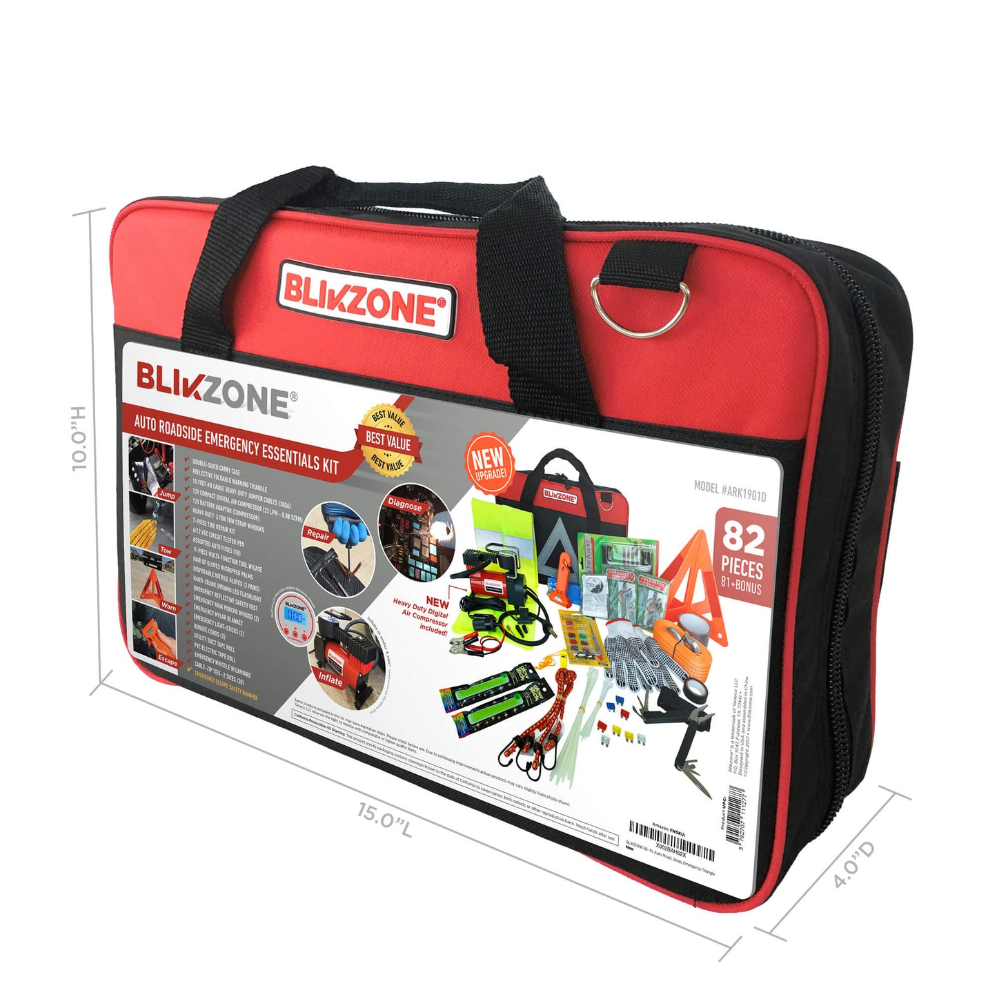 Blikzone Car Emergency Safety Kit Red- Car Emergency Bag Dimensions